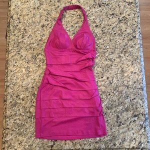 Pink Faux Snakeskin Bodycon Halter Dress